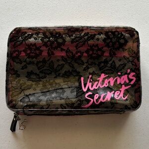 Victoria's Secret Black and Pink Floral Cosmetic Bag